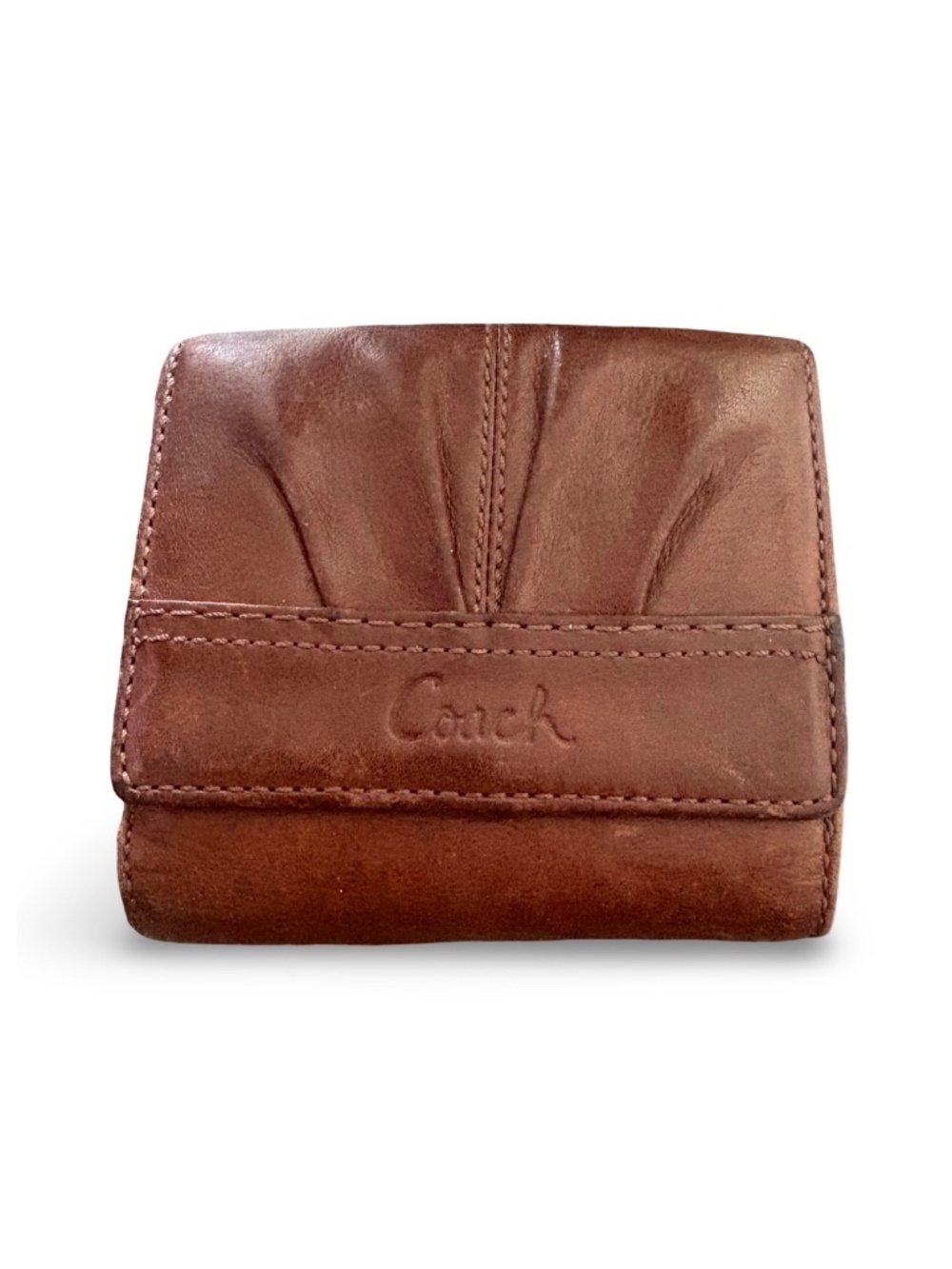 Vintage Coach Brown Leather Compact Trifold Wallet Y2K